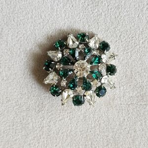 Faux emerald and crystal vintage brooch